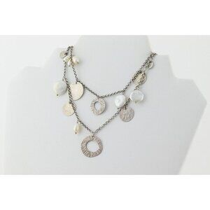 Sterling Silver Pearl & Disc Dangle Necklace Long 36" Silpada Pearl of a Girl